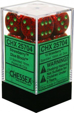 CHX 25704 D6 Dice Speckled 16mm Strawberry (12 Dice in Display)