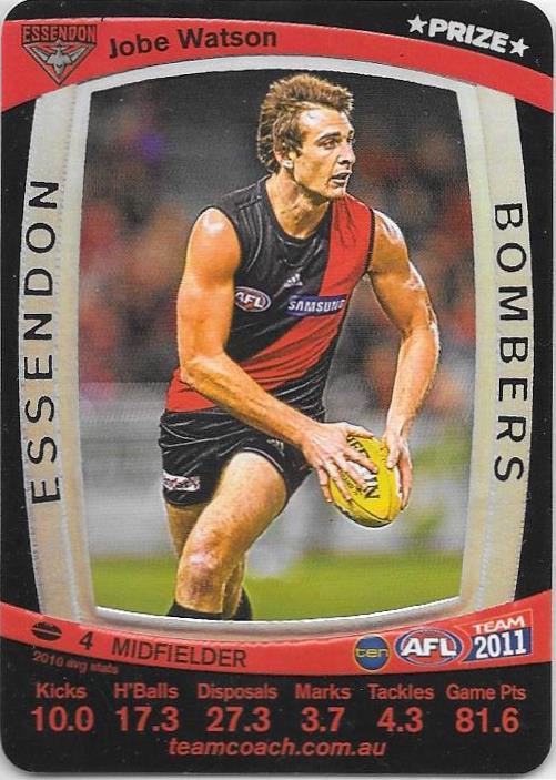 Jobe Watson, Prize card, 2011 Teamcoach AFL