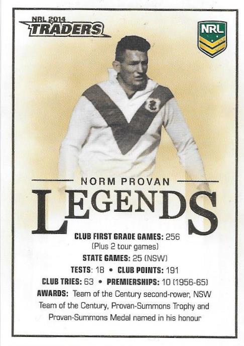 Norm Provan, Legends Case Card, 2014 ESP Traders NRL