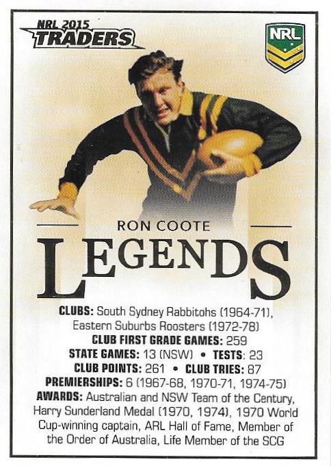 Ron Coote, Legends Case Card, 2015 ESP Traders NRL